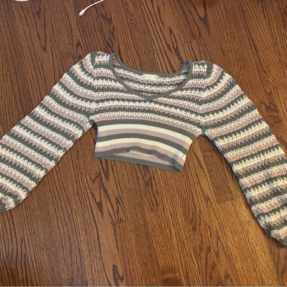 Altar'd State Striped Sweater - Gray and Cream